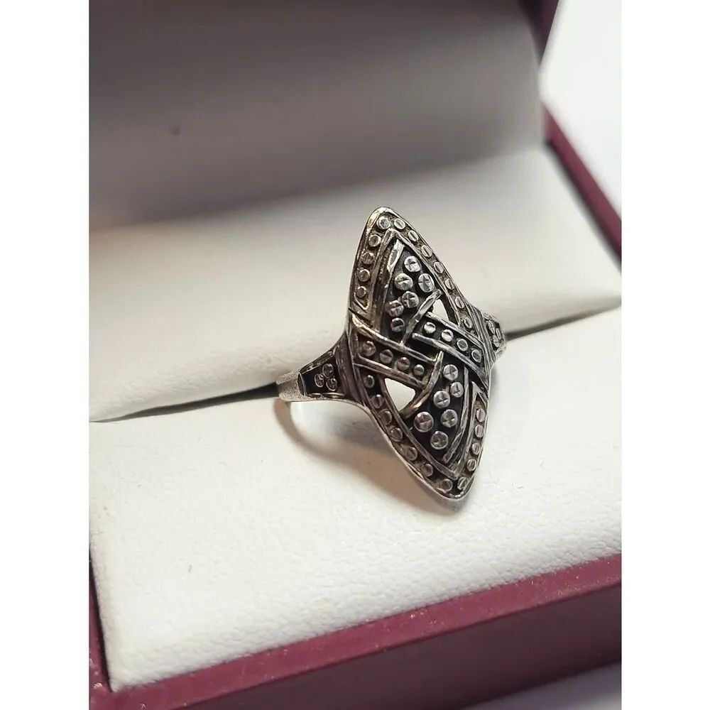SILVER FOX 925 Sterling Vintage Modernist Dotted Oxidized Ring Size 6.75 vtg